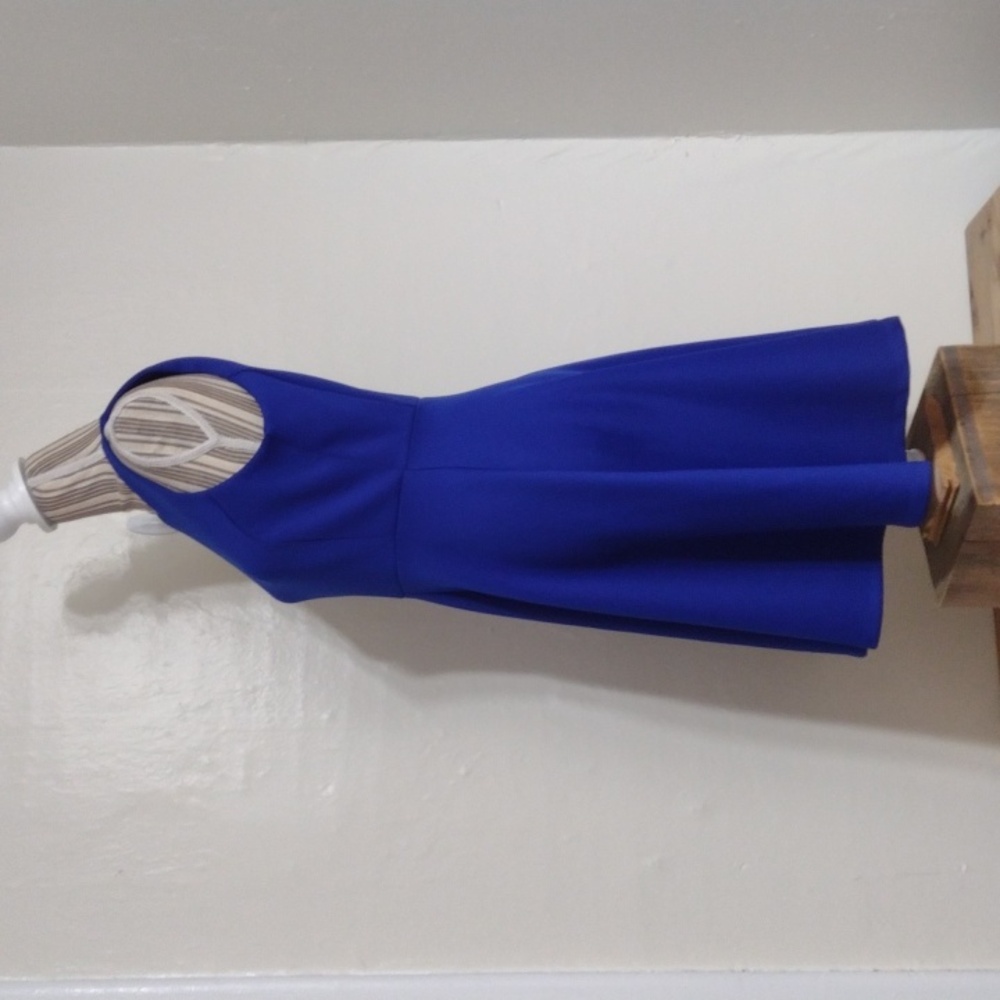 Milly Blue Fit & Flare Sleeveless Dress Exposed Goldtone Back Zip Size 8 - Picture 2 of 11